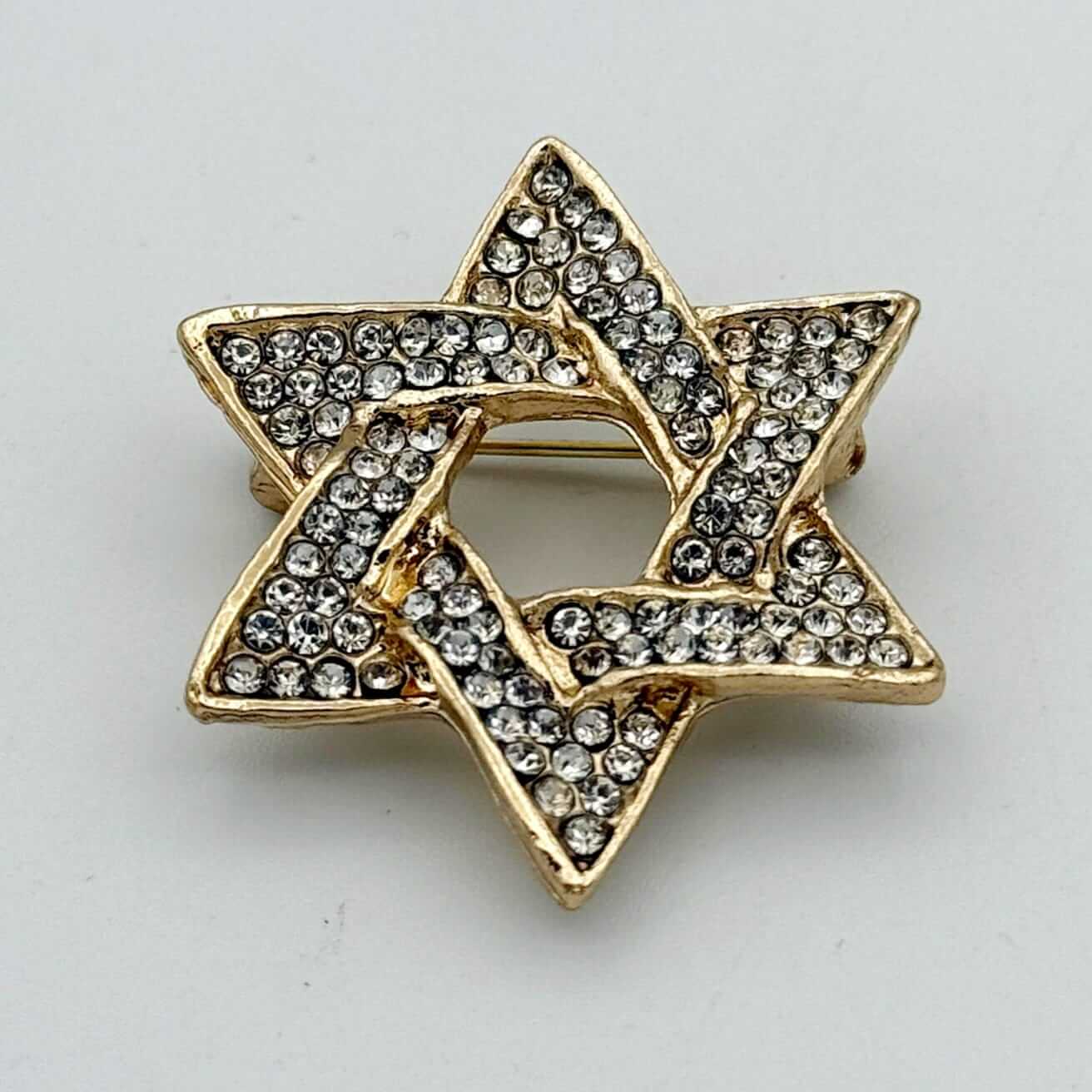 Gold-Tone Crystal Star of David Brooch