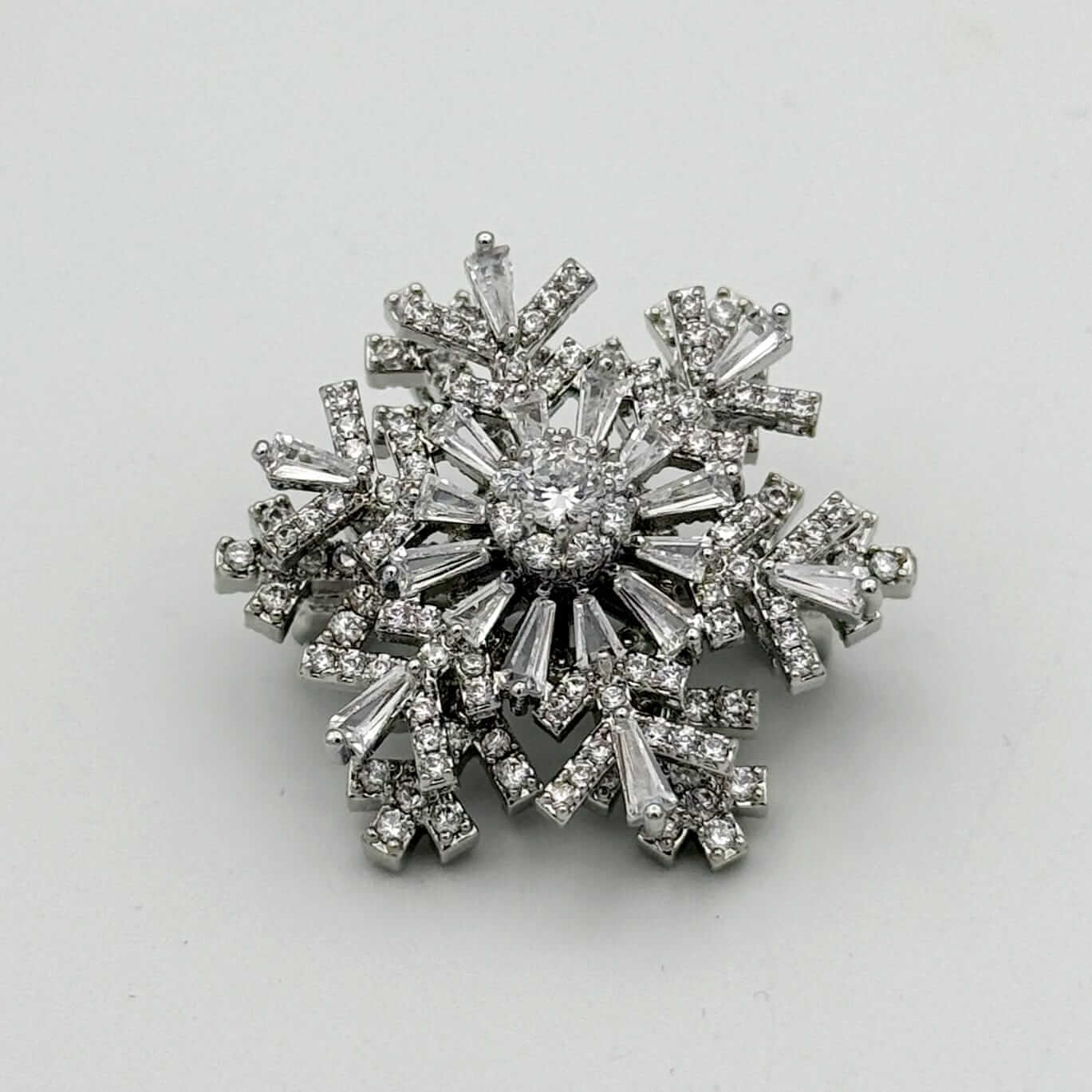 Shimmering Silver Crystal Snowflake Brooch