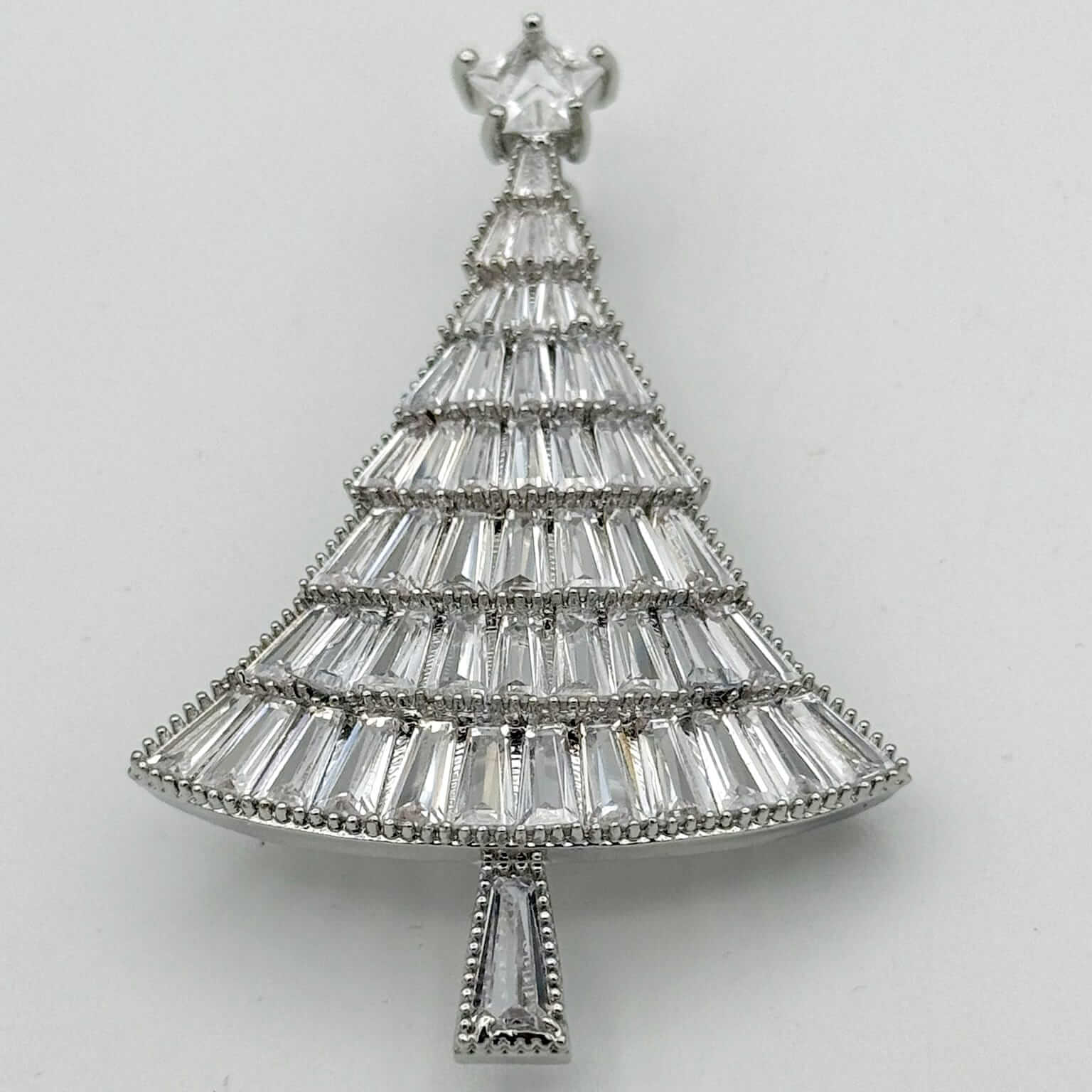 Sparkling Silver Crystal Christmas Tree Brooch