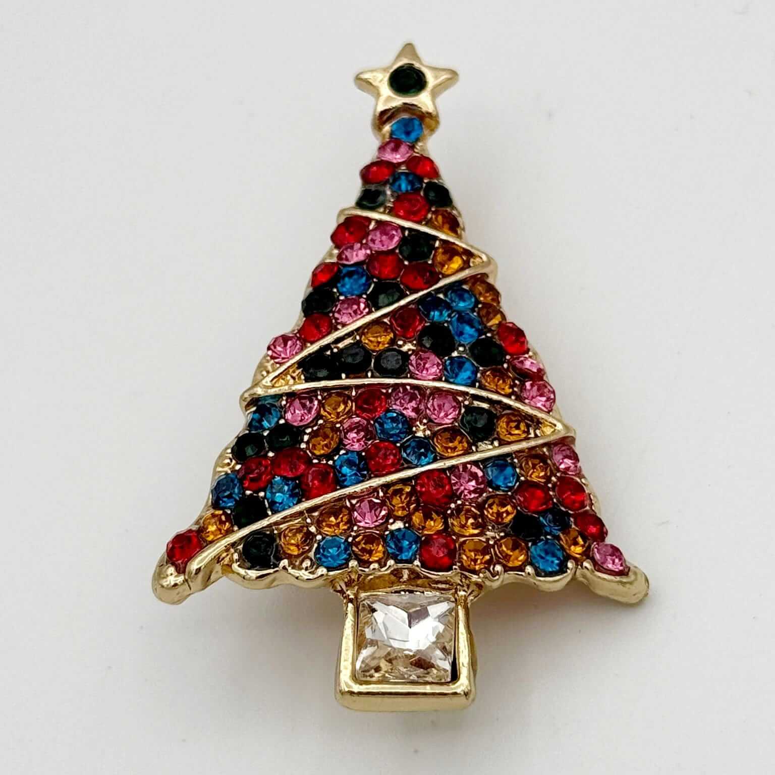 Multicolor Crystal Christmas Tree Brooch
